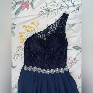 Elegant navy blue one shoulder floor length dress size 0